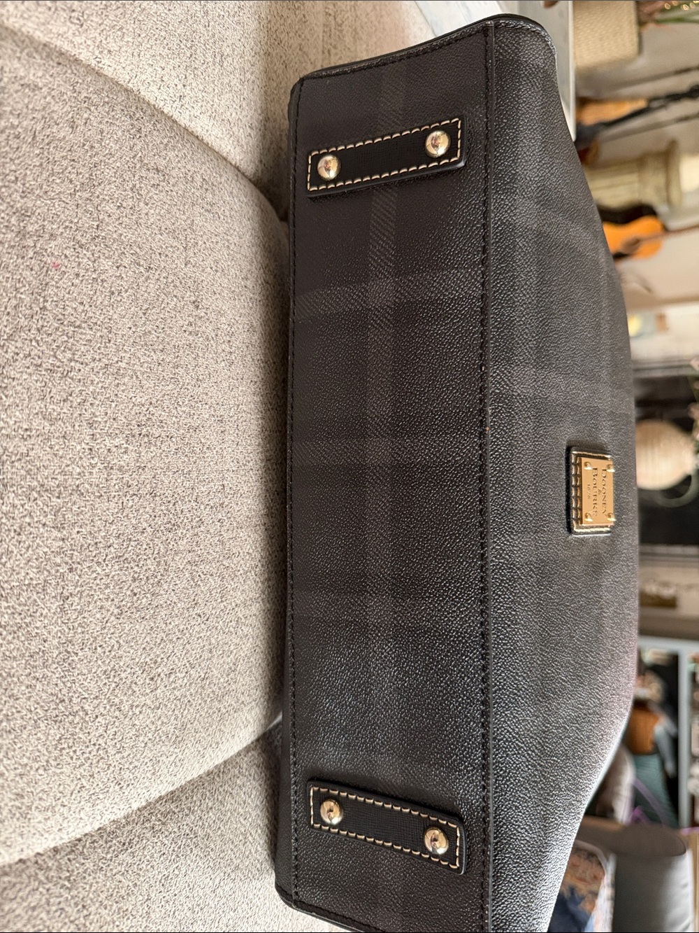 Dooney & Bourke Graham Plaid Ashton Tote Black/Gray Coated Canvas Leather - Picture 8 of 16